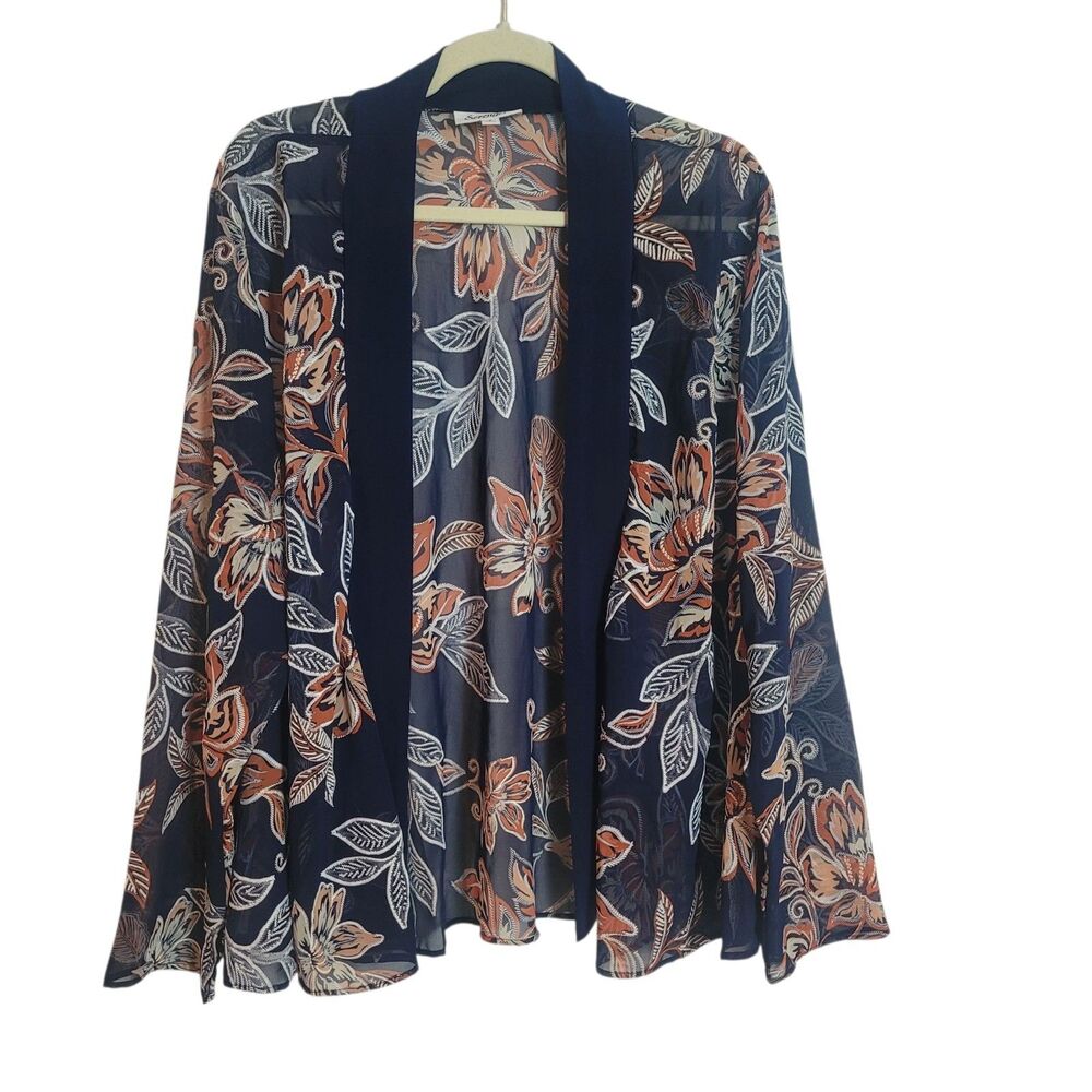 Serengeti Sheer Floral Kimono Cardigan Blouse Women's Small Blue Tropical Resort